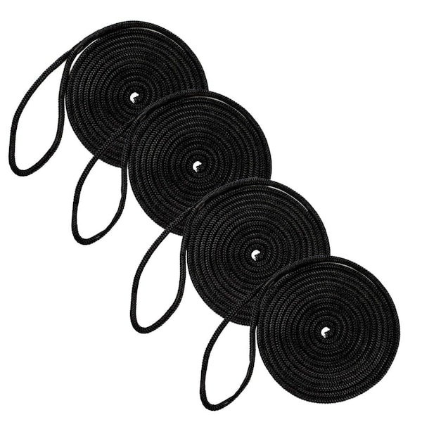 Dc Cargo 1/2in X 15' Double-Braided Nylon Dock Line, Black, 4PK 1215MRK-4 - main